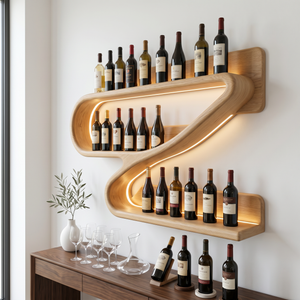 Modern Z-Shaped Solid Wood Wall Wine Rack