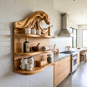 Ocean Wave Wood Wall Shelf with Three Storage Tiers