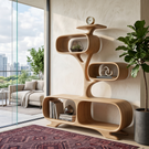 Organic Solid Wood Display Shelf with Tree-Inspired Open Compartments