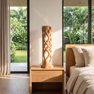 Lattice Glow Wood Table Lamp with Organic Cutouts