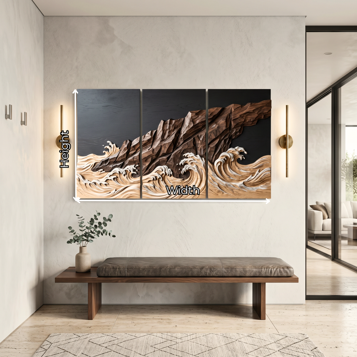 Coastal Ridge Wave Triptych Wood Wall Sculpture