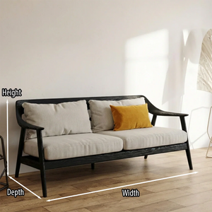 Modern Scandinavian Solid Wood Sofa Minimalist Upholstered Living Room Couch with Black Frame