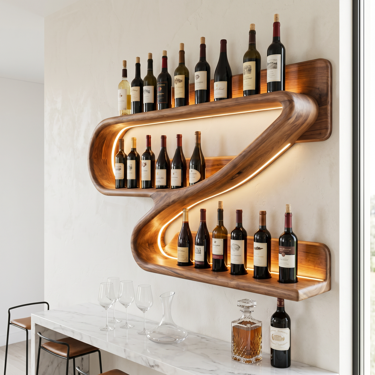 Modern Z-Shaped Solid Wood Wall Wine Rack