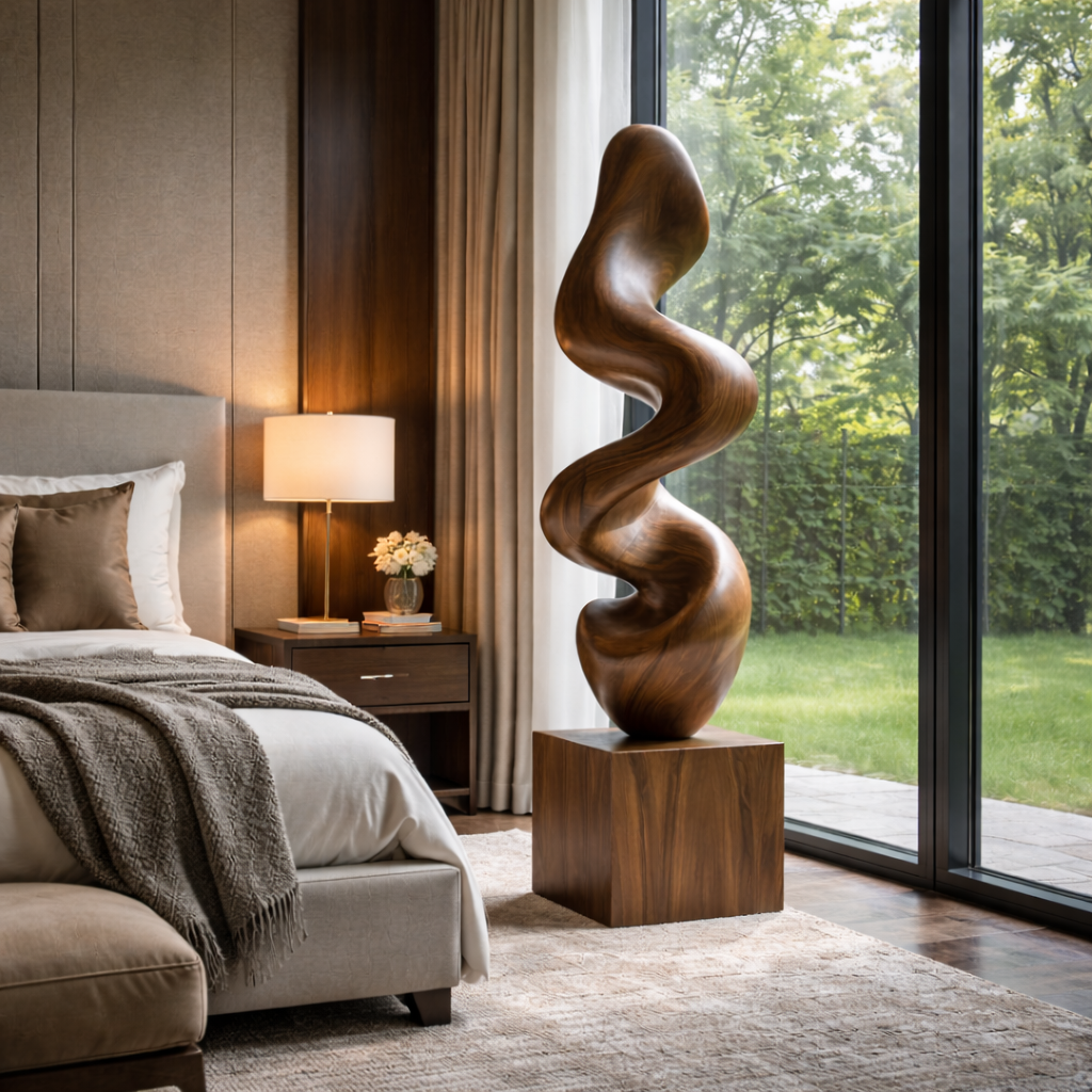 Contemporary Solid Wood Flow Sculpture for Living Room Accent Display