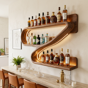 Modern Z-Shaped Solid Wood Wall Wine Rack
