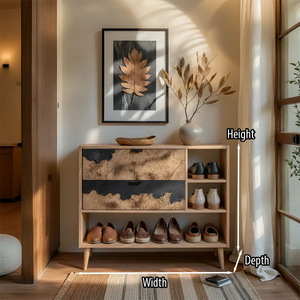 Solid Wood Entryway Shoe Cabinet with Artistic Grain Storage