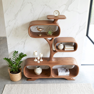 Organic Solid Wood Display Shelf with Tree-Inspired Open Compartments