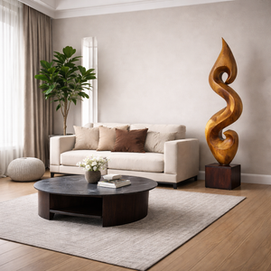 Hand-Carved Organic Flame-Form Solid Wood Sculpture for Modern Interior Spaces