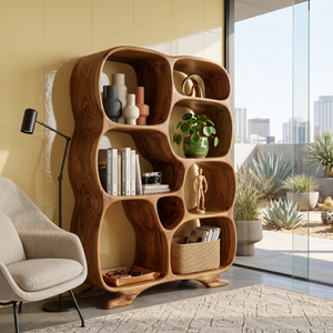 Organic Solid Wood Bookshelf with Rounded Multi-Size Compartments