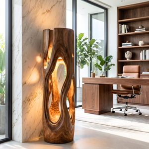 Organic Loop Wood Floor Lamp with Warm Ambient Glow