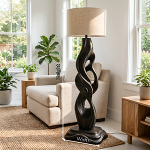 Handcrafted Wood Floor Lamp with Organic Carved Base