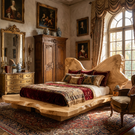 Organic Edge Solid Wood Bed with Sculpted Natural Headboard