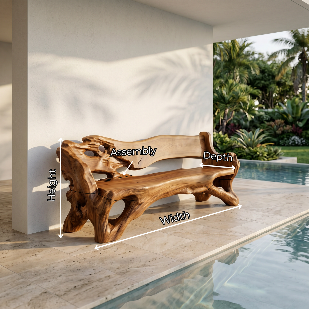 Solid Wood Live Edge Outdoor Bench with Organic Backrest