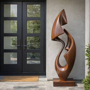 Organic Abstract Solid Wood Sculpture for Garden and Modern Home Interior