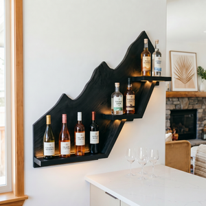 Handcrafted Solid Wood Mountain Wall Bar Shelf for Wine Bottle Display