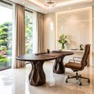 Organic Solid Wood Executive Desk with Sculptural Carved Pedestal Legs