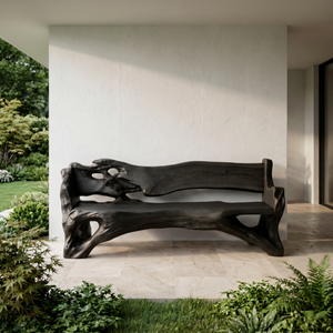 Solid Wood Live Edge Outdoor Bench with Organic Backrest