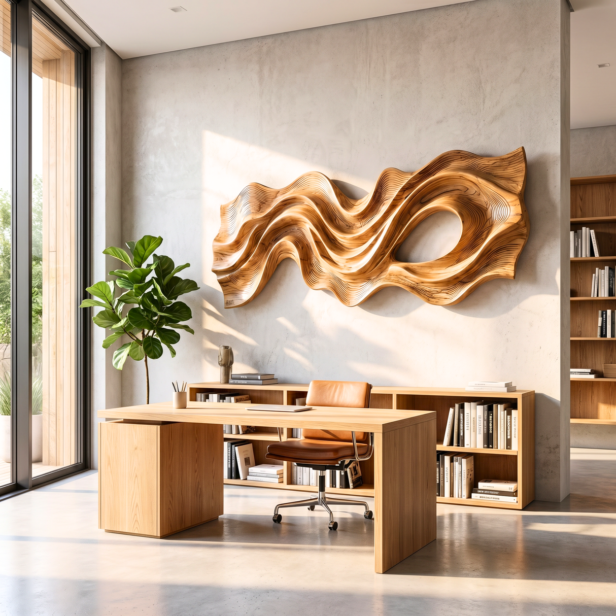 Flowing Ribbon Wood Wall Sculpture with Organic Cutout