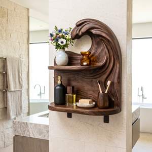 Cresting Wave Wood Wall Shelf with Two Display Tiers