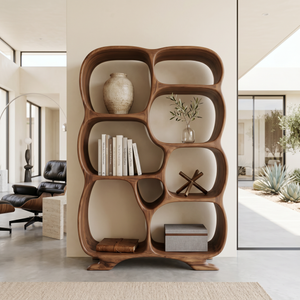 Organic Solid Wood Bookshelf with Rounded Multi-Size Compartments