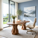 Organic Solid Wood Executive Desk with Sculptural Carved Pedestal Legs
