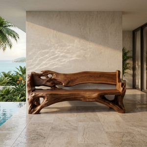 Solid Wood Live Edge Outdoor Bench with Organic Backrest