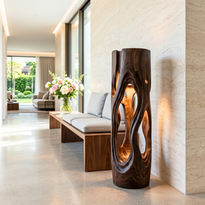 Organic Loop Wood Floor Lamp with Warm Ambient Glow