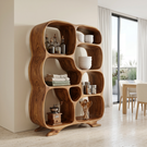 Organic Solid Wood Bookshelf with Rounded Multi-Size Compartments