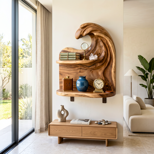 Cresting Wave Wood Wall Shelf with Two Display Tiers