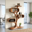 Organic Solid Wood Tree Display Shelf with Rounded Compartments