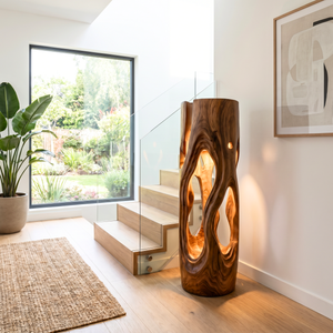 Organic Loop Wood Floor Lamp with Warm Ambient Glow