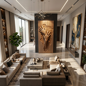Wall Art Solid Wood Abstract Hand Sculpture for Living Room Decor