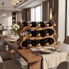 Wave Form Solid Wood Wine Rack Compact Sculptural Bottle Holder Multi Slot Tabletop Organizer