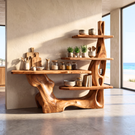 Sculptural Solid Wood Console Table with Tiered Shelving Organic Entryway Table
