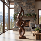 Handcrafted Abstract Twisted Solid Wood Sculpture for Modern Interior Decor