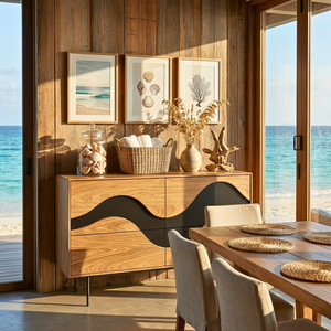 Architectural Wave Front Sideboard Cabinet, Modern Storage Credenza for Modern Interiors