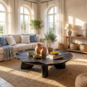 Sculptural Solid Wood Coffee Table with Textured Organic Top