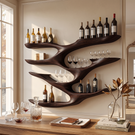 Interwoven Branch Solid Wood Wall Wine Rack for Wine Bottles and Glasses