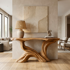 Console Table Solid Wood with Flowing Branch Sculptural Base