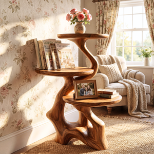 Tree Root Spa Side Table Handmade Wooden Bathroom Accent Shelf
