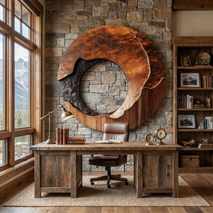 Large Solid Wood Wall Sculpture with Organic Open Center and Charred Texture Accent