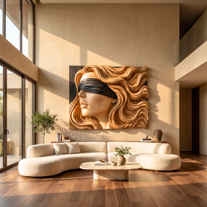 Handmade Wooden Blindfold Woman Wall Sculpture Artwork