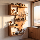 Solid Wood Live Edge Wall Shelf Sculptural Frame Multi Tier Display for Living Room