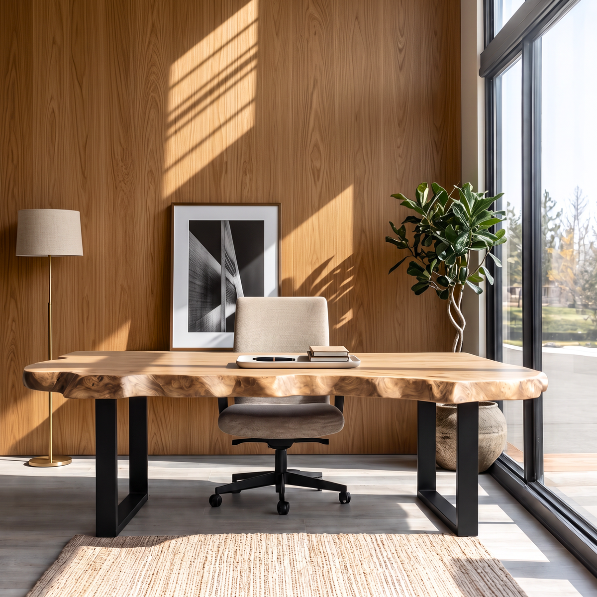 Natural Live Edge Solid Wood Desk For Home Office