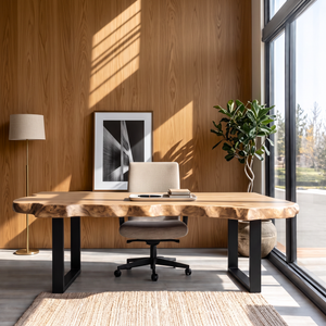 Natural Live Edge Solid Wood Desk For Home Office