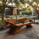 Organic Sculptural Solid Wood Bench Handcrafted Modern Art Bench