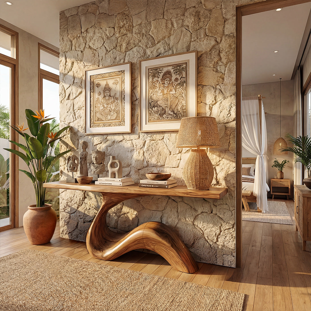 Handcrafted Solid Wood Wave Console Table with Sculpted Base