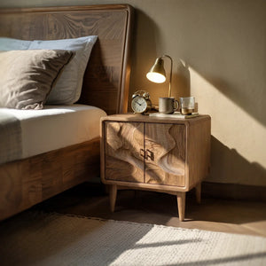Organic Solid Wood Nightstand with Sculptural Door Design