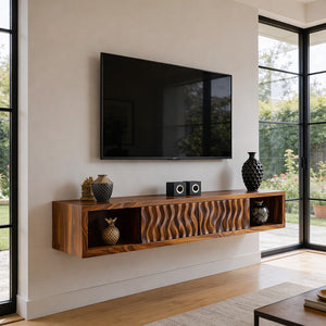 Luxury Sculptural Solid Wood Floating TV Console
