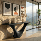 Handcrafted Solid Wood Sculptural Console Table with Organic Flow Base for Modern Interiors
